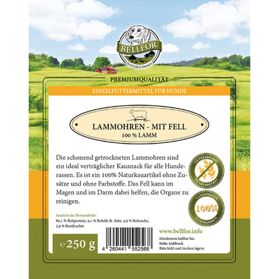 Bellfor Gesunder Hundesnack - Lamm-Ohren mit Fell 250 g - BioTierFutter Onlineshop