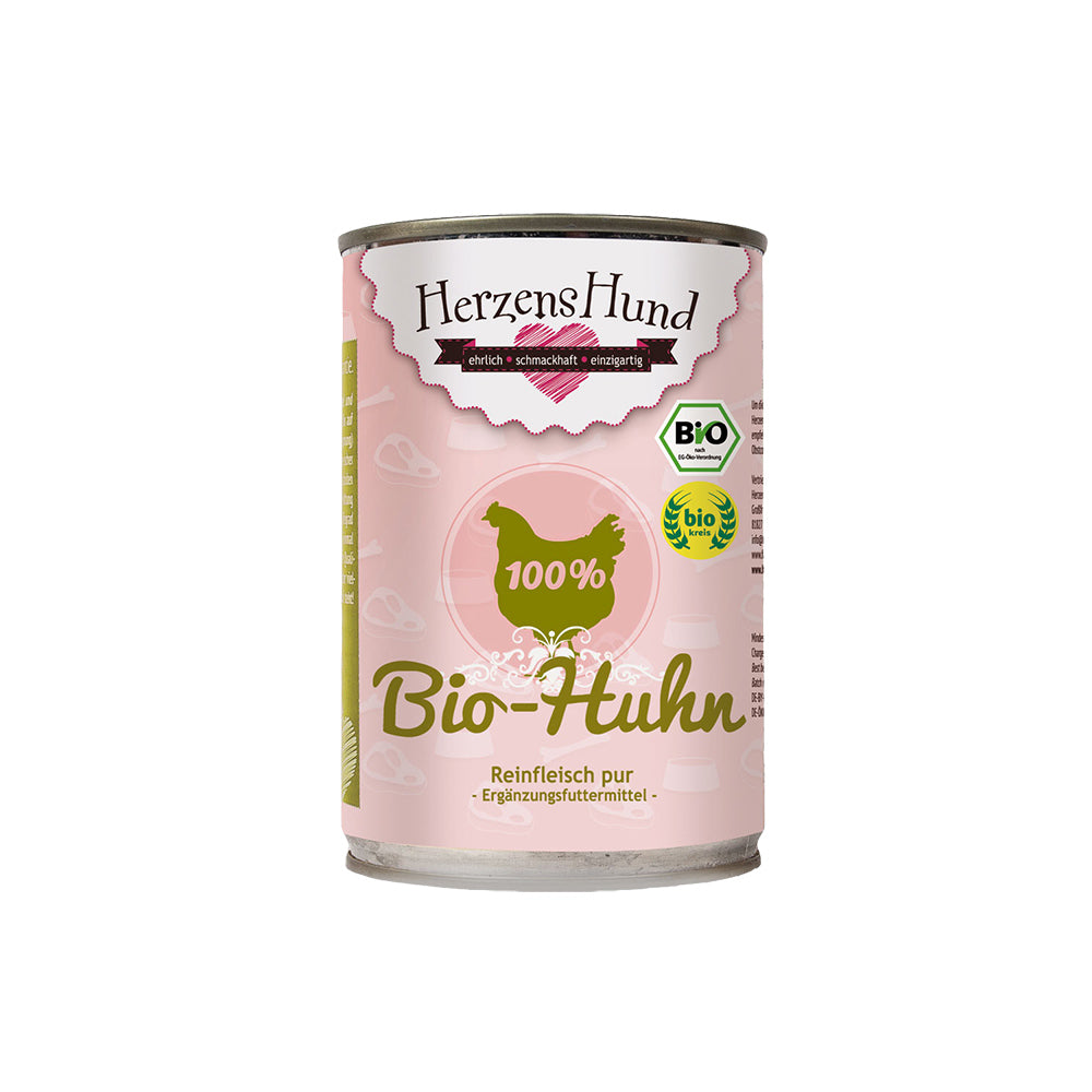 HerzensHund Bio-Huhn Reinfleisch pur für Hunde 12 x 400g - BioTierFutter Onlineshop