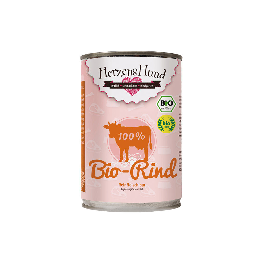 HerzensHund Bio-Rind Reinfleisch pur für Hunde 12 x 400g - BioTierFutter Onlineshop