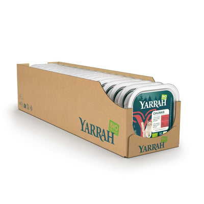 Yarrah Bio Katze Schale Bröckchen getreidefrei Huhn mit Rind 16×100g - BioTierFutter Onlineshop