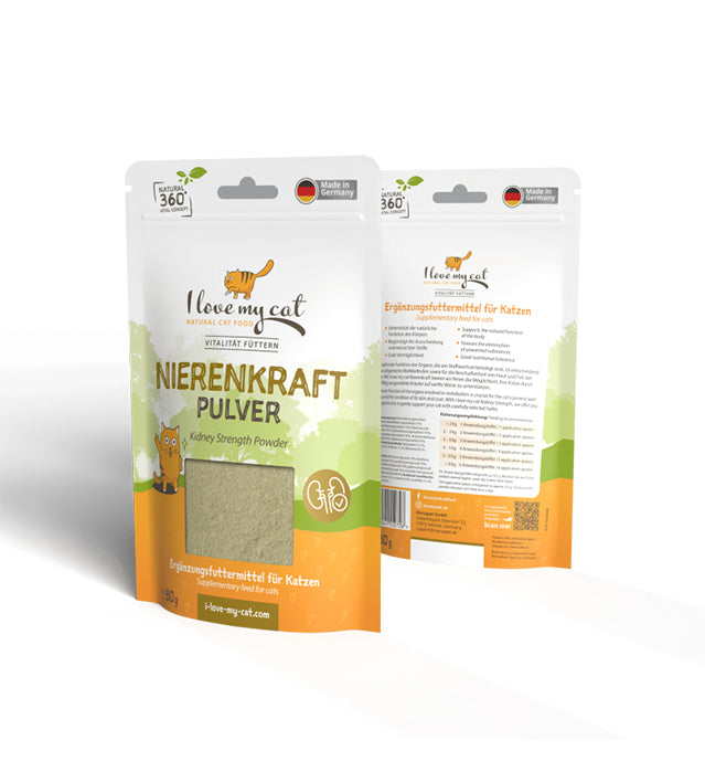I love my cat Ergänzungsfuttermittel für Katzen – Nierenkraft Pulver mit Birkenblättern und Brennnessel - BioTierFutter Onlineshop