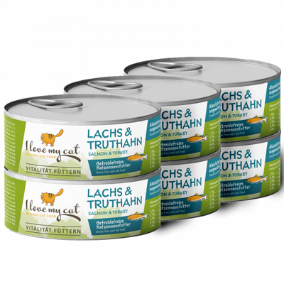 I love my cat Katzenfutter - nass - mit Lachs und Truthahn 6 x 100g - BioTierFutter Onlineshop