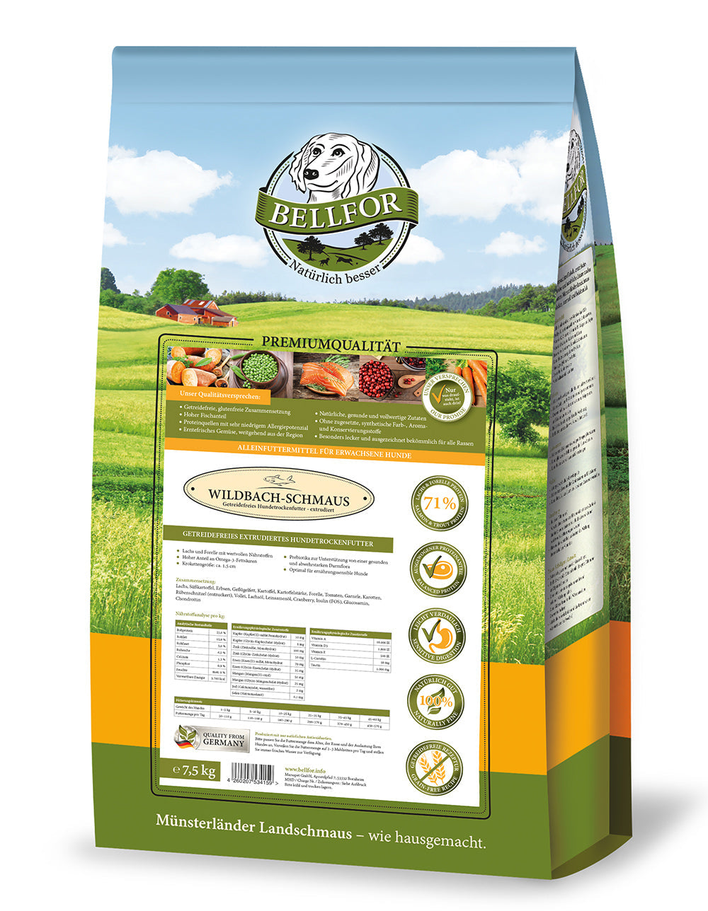 Bellfor Trockenfutter mit Wildlachs Wildbach-Schmaus - BioTierFutter Onlineshop