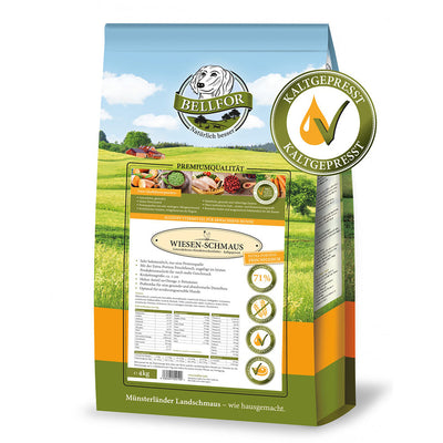 Bellfor Trockenfutter für Hunde mit Huhn Wiesen-Schmaus - BioTierFutter Onlineshop