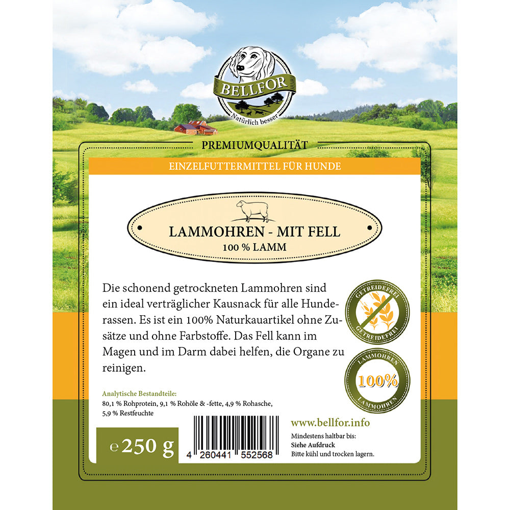 Bellfor Gesunder Hundesnack - Lamm-Ohren mit Fell 250 g - BioTierFutter Onlineshop