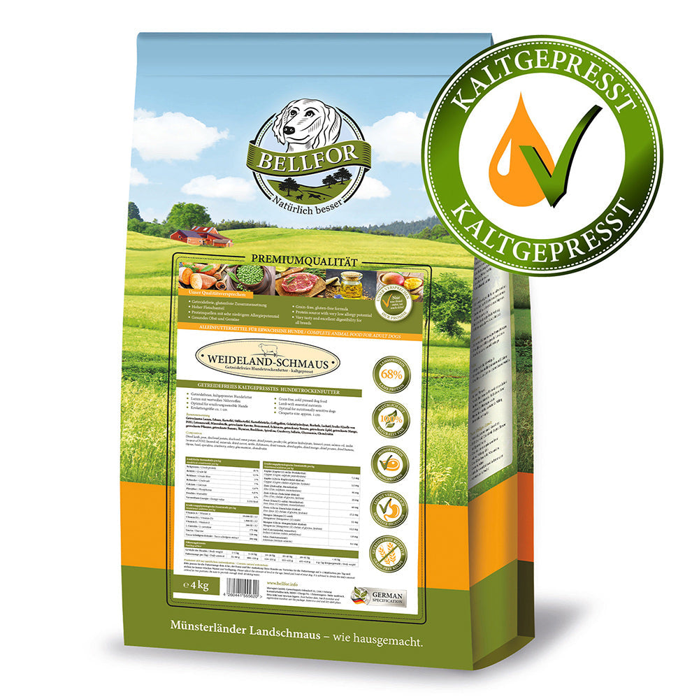 Bellfor Getreidefreies Hundetrockenfutter mit Lamm Weideland-Schmaus - BioTierFutter Onlineshop