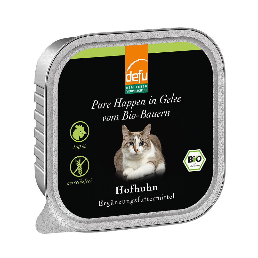 Defu Katze Pure Happen in Gelee Bio-Hofhuhn 16 x 100g - BioTierFutter Onlineshop