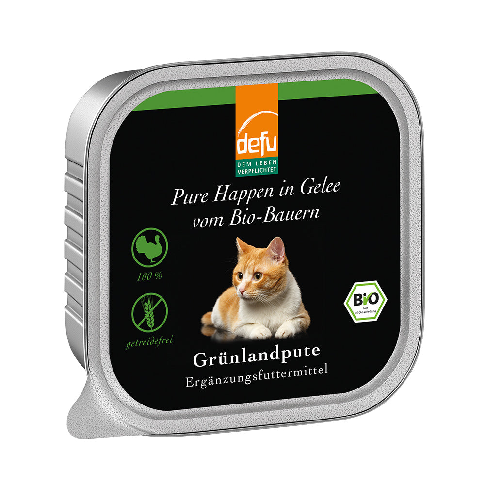 Defu Katze Pure Happen in Gelee Bio-Grünlandpute 16 x 100g - BioTierFutter Onlineshop