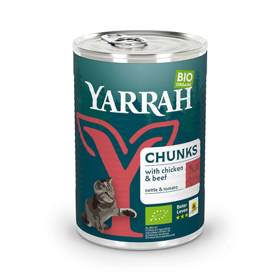 Yarrah Bio Katze Dose Bröckchen Huhn mit Rind 12×405g - BioTierFutter Onlineshop