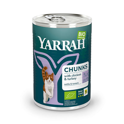 Yarrah Bio Katze Dose Bröckchen Huhn & Truthahn 12×405g - BioTierFutter Onlineshop