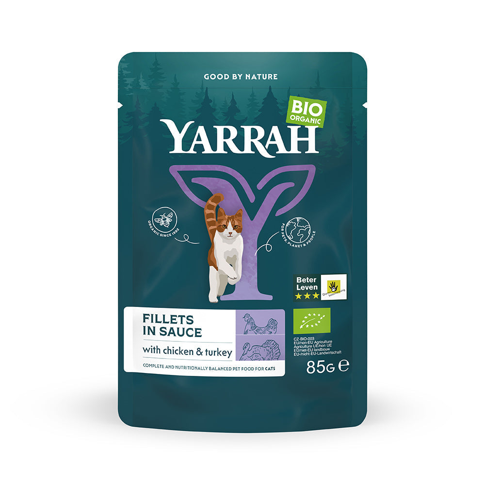 Yarrah Katze Bio Pouches Filets mit Truthahn in Sauce 14 x 85g - BioTierFutter Onlineshop