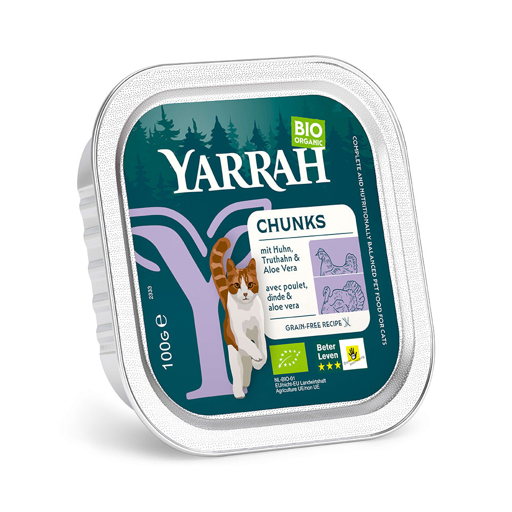 Yarrah Bio Katze Schale Bröckchen getreidefrei Huhn & Truthahn 16×100g - BioTierFutter Onlineshop