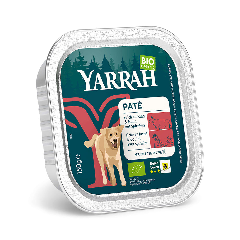 Yarrah Bio Hund Schale Paté getreidefrei mit Rind 12 x 150g - BioTierFutter Onlineshop
