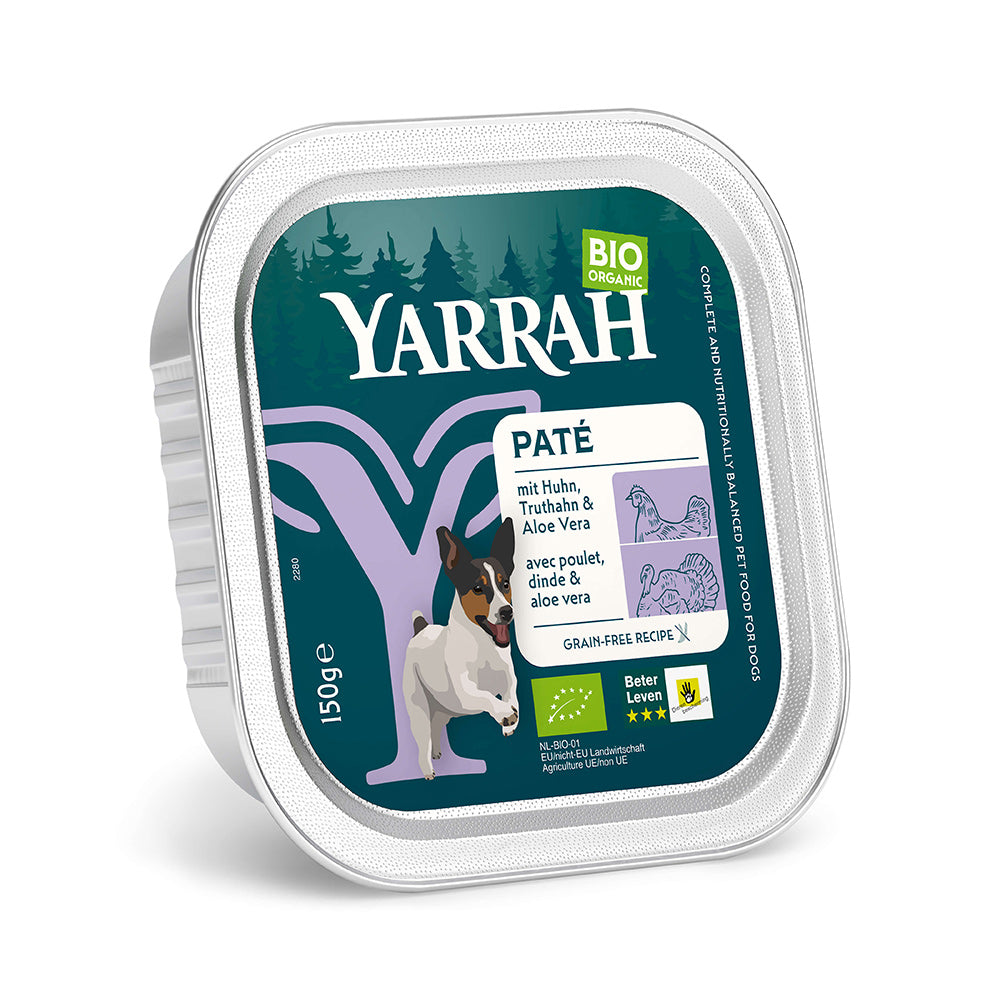 Yarrah Bio Hund Schale Paté getreidefrei Huhn & Truthahn 12 x 150 g - BioTierFutter Onlineshop