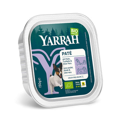 Yarrah Bio Hund Schale Paté getreidefrei Huhn & Truthahn 12 x 150 g - BioTierFutter Onlineshop