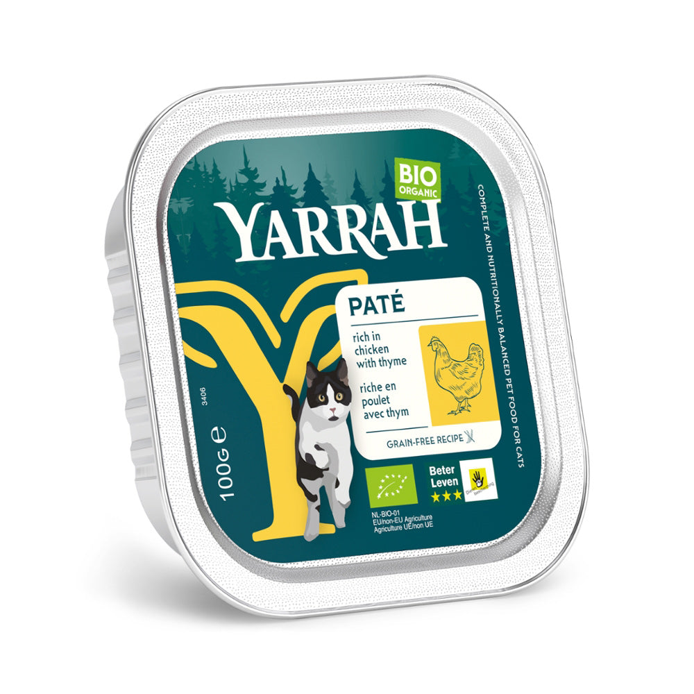 Yarrah Bio Katze Schale Paté getreidefrei Huhn mit Thymian 16 x 100g - BioTierFutter Onlineshop