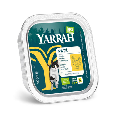 Yarrah Bio Katze Schale Paté getreidefrei Huhn mit Thymian 16 x 100g - BioTierFutter Onlineshop