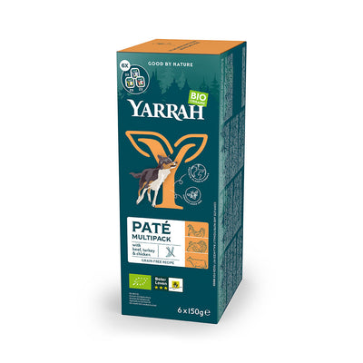 Yarrah Bio Hund Schale Multipacks Paté getreidefrei gemischt  (Rind / Huhn & Truthahn) 6 x 150g - BioTierFutter Onlineshop
