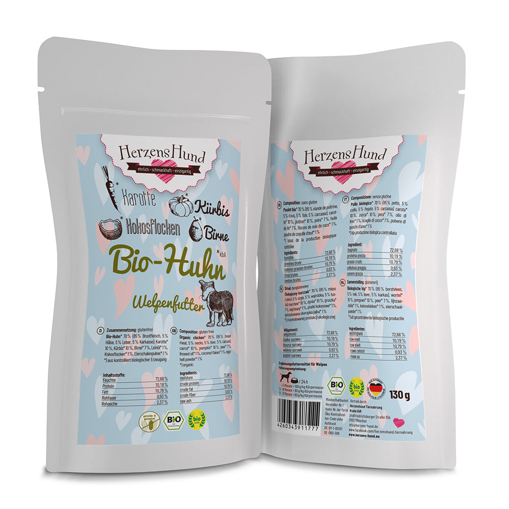 HerzensHund Bio-Huhn mit Bio-Karotte - Welpe für Hunde - BioTierFutter Onlineshop
