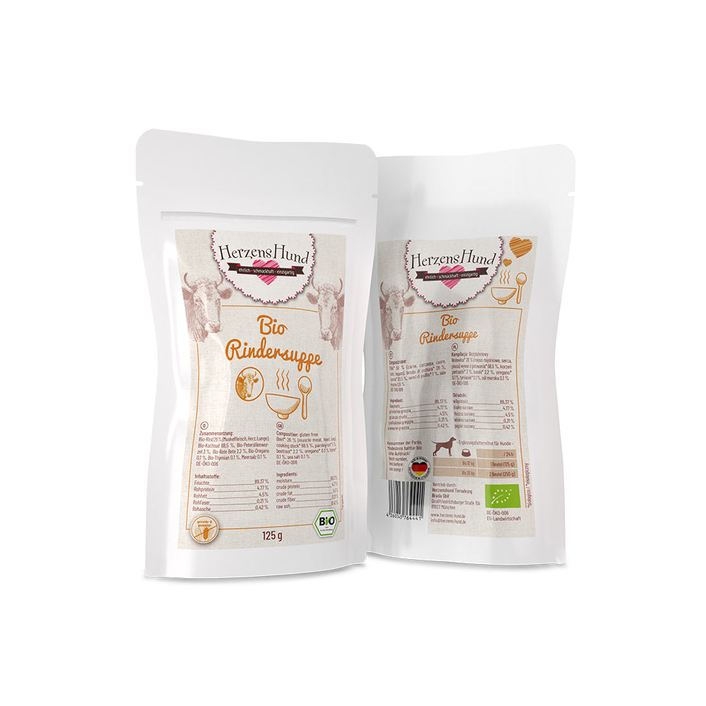 HerzensHund Bio-Rindersuppe für Hunde 18x125g - BioTierFutter Onlineshop