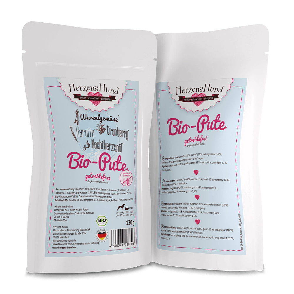 HerzensHund Bio-Pute mit Bio-Karotte -getreidefrei- für Hunde - BioTierFutter Onlineshop