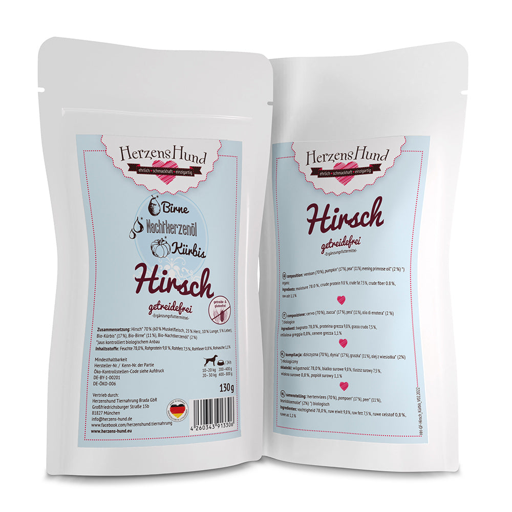 HerzensHund Hirsch mit Kürbis - getreidefrei für Hunde - BioTierFutter Onlineshop