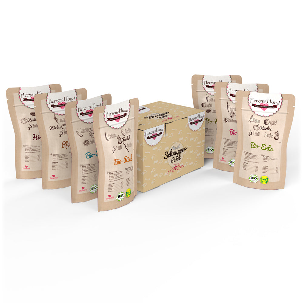 HerzensHund Schnupperpaket (7x130g MixPaket) für Hunde - BioTierFutter Onlineshop