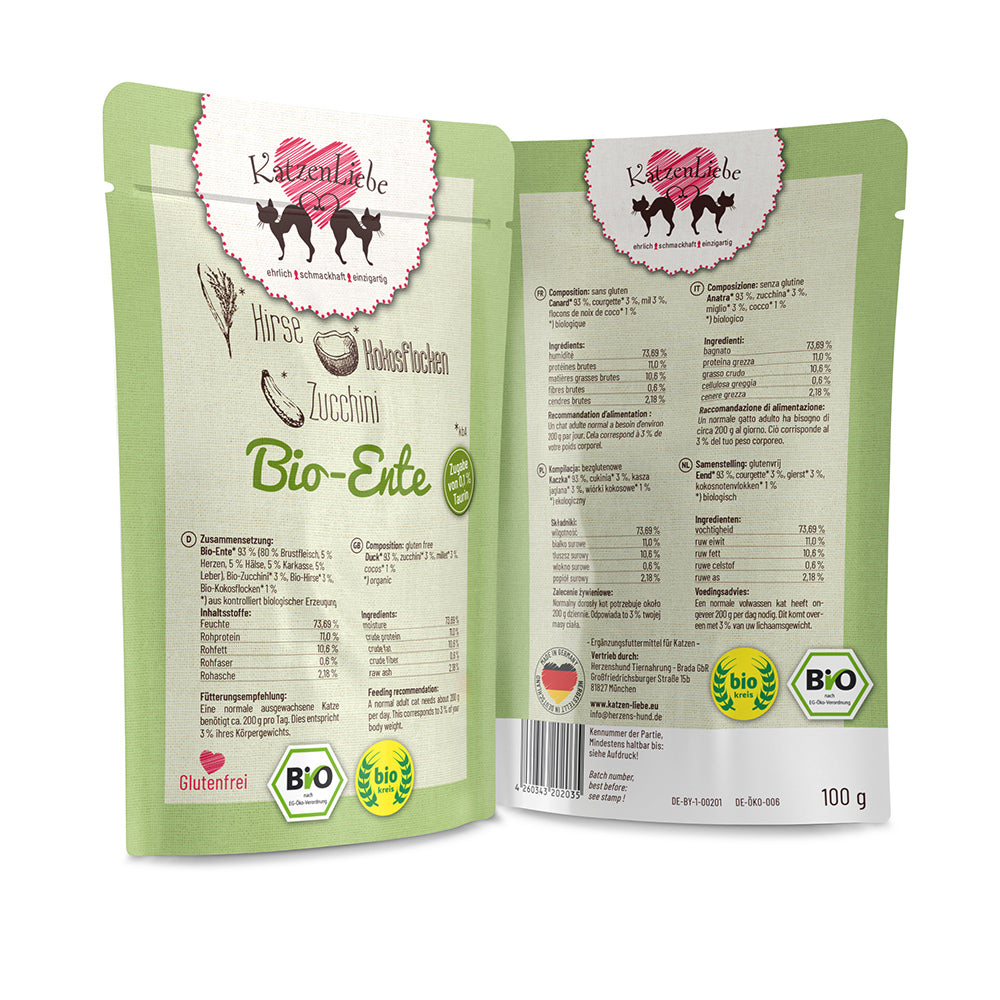 KatzenLiebe Bio-Ente mit Bio-Zucchini für Katzen - BioTierFutter Onlineshop