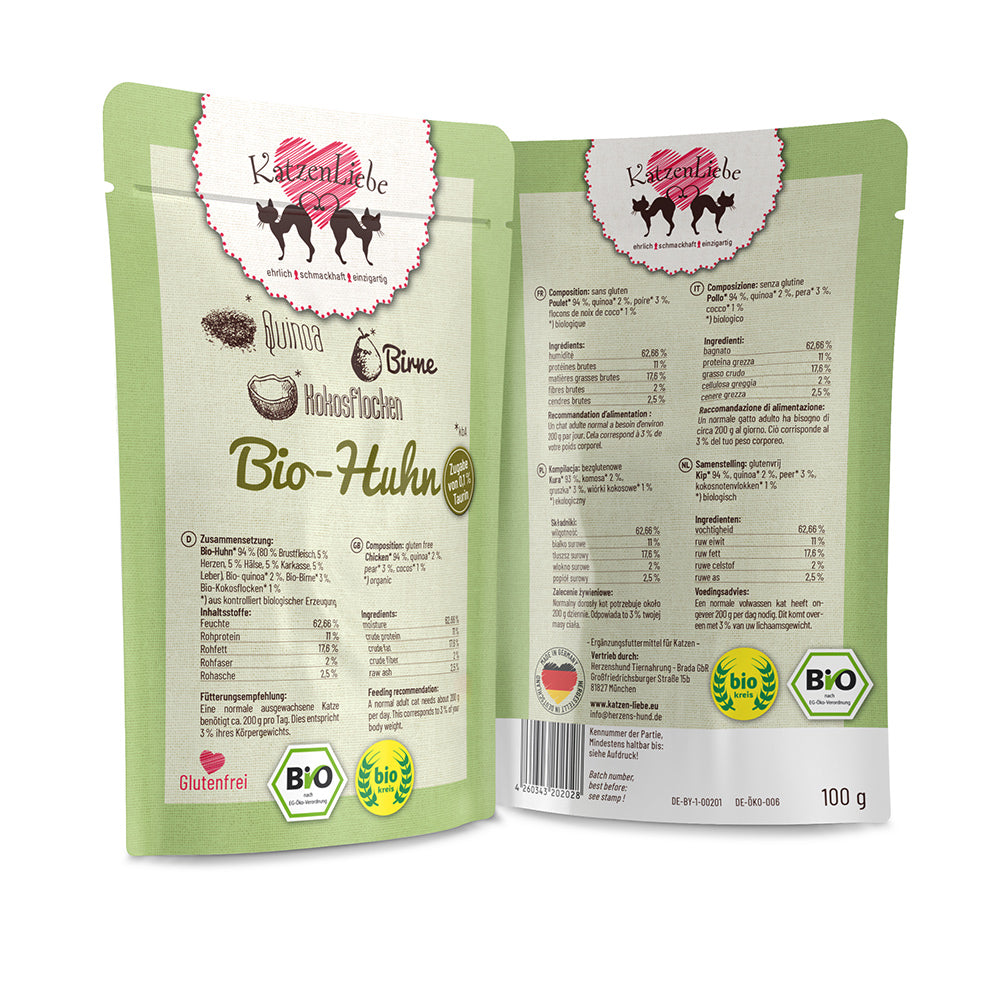 KatzenLiebe Bio-Huhn mit Bio-Quinoa für Katzen - BioTierFutter Onlineshop