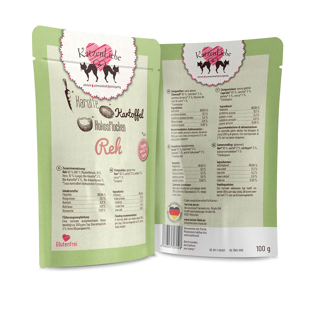 KatzenLiebe Reh mit Bio-Kartoffel für Katzen - BioTierFutter Onlineshop
