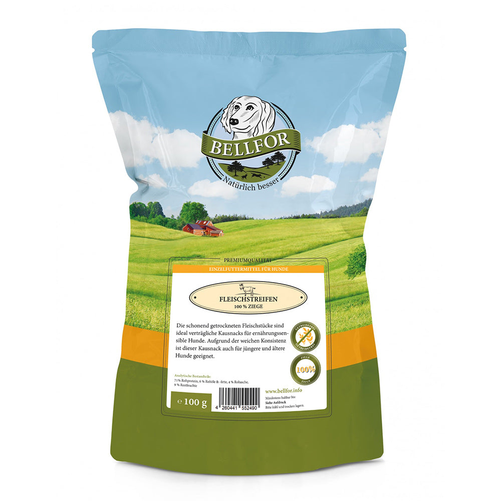 Bellfor Gesunder Hundesnack - Fleischstreifen Ziege 100 g - BioTierFutter Onlineshop