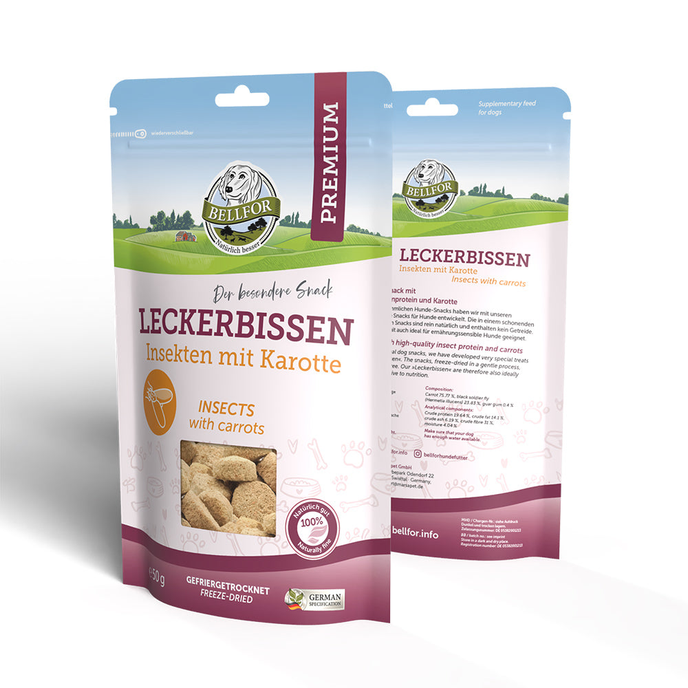 Bellfor Leckerbissen für Hunde - Insekten mit Karotte  50 g - BioTierFutter Onlineshop
