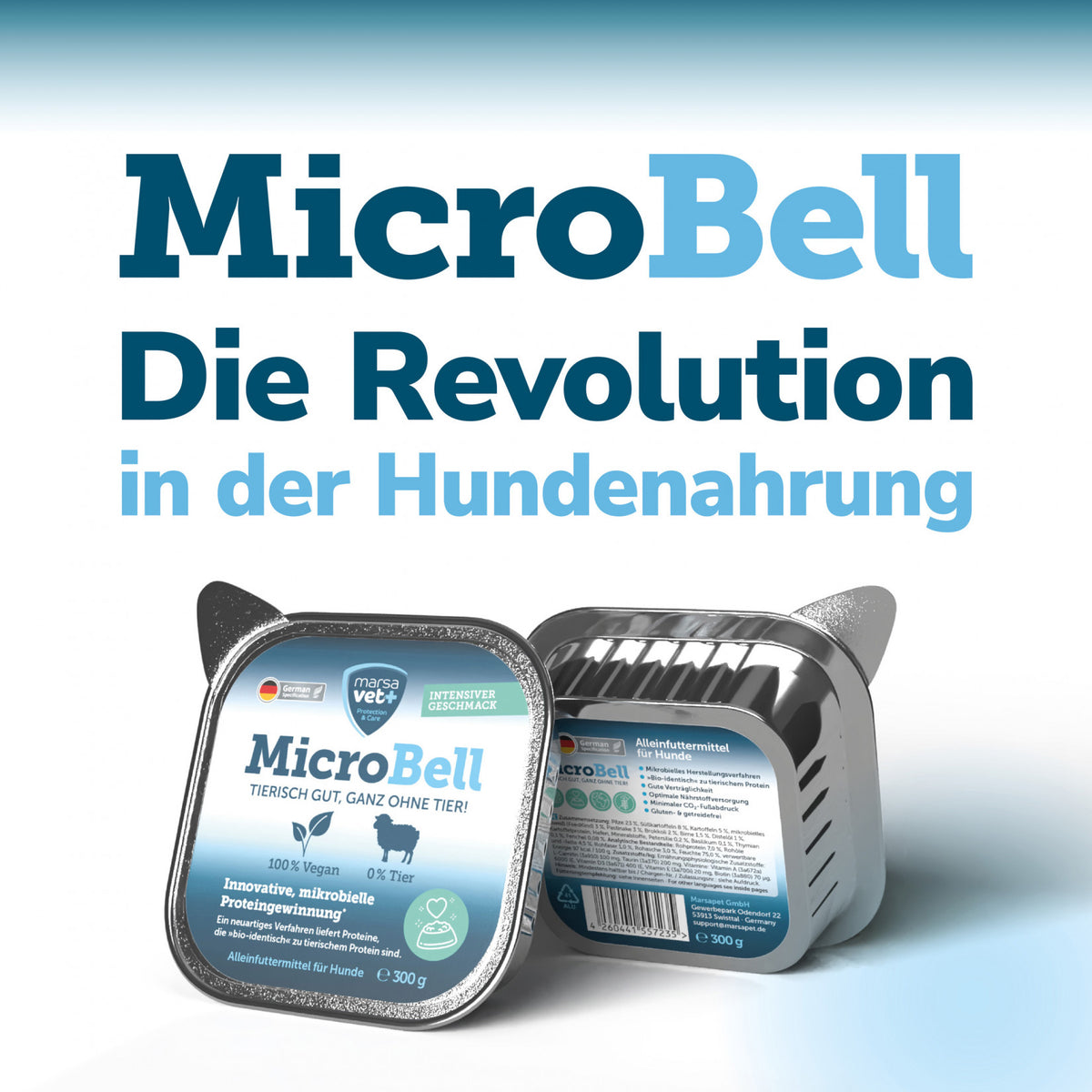 Marsavet MicroBell – Veganes Nassfutter für Hunde mit mikrobiellem Protein 9 x 300 g - BioTierFutter Onlineshop