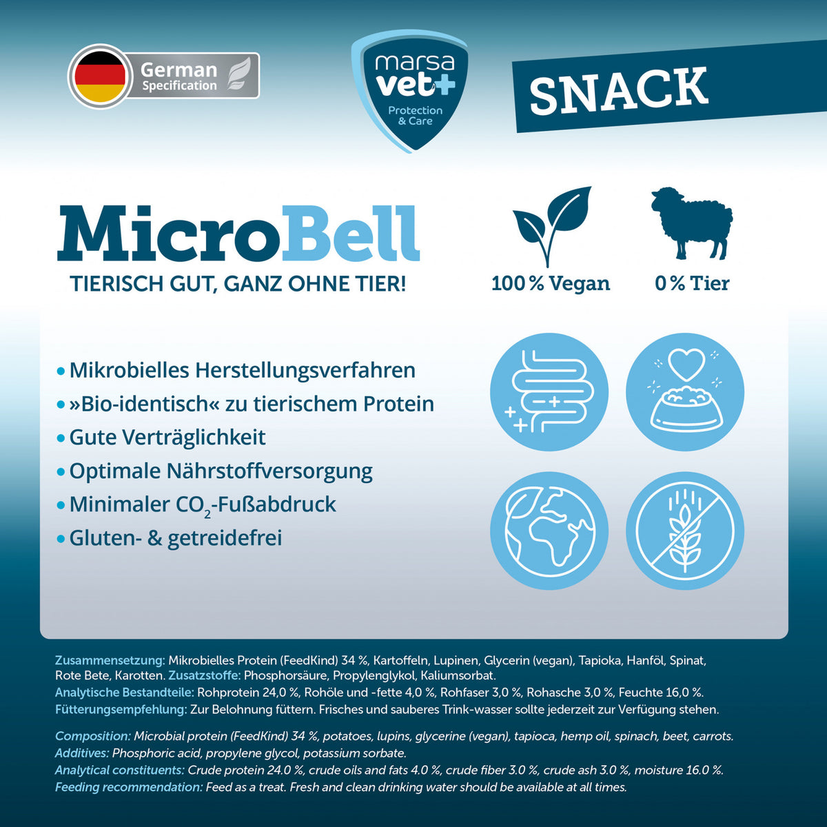 Marsavet MicroBell Snack – Vegane Hundesnacks / Leckerlis mit mikrobiellem Protein – 100g - BioTierFutter Onlineshop