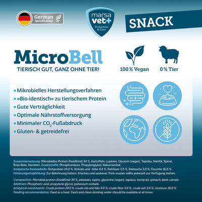 Marsavet MicroBell Snack – Vegane Hundesnacks / Leckerlis mit mikrobiellem Protein – 100g - BioTierFutter Onlineshop