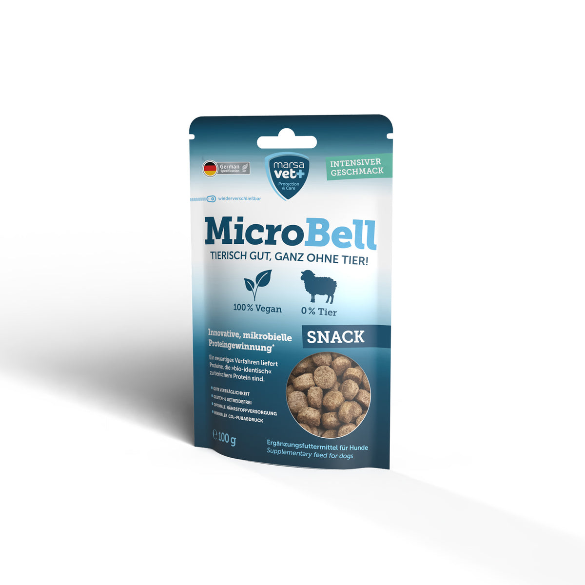 Marsavet MicroBell Snack – Vegane Hundesnacks / Leckerlis mit mikrobiellem Protein – 100g - BioTierFutter Onlineshop