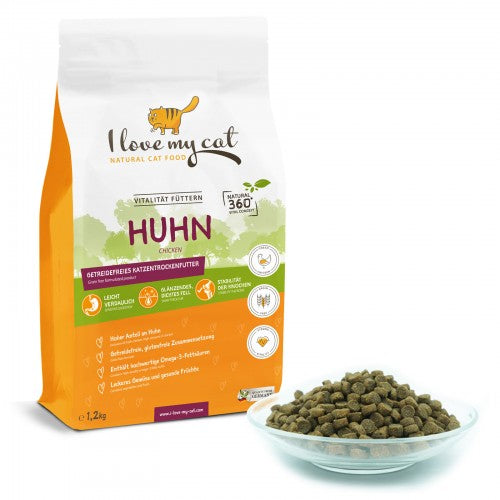 I love my cat getreidefreies Trockenfutter für Katzen mit Huhn 1.2kg - BioTierFutter Onlineshop